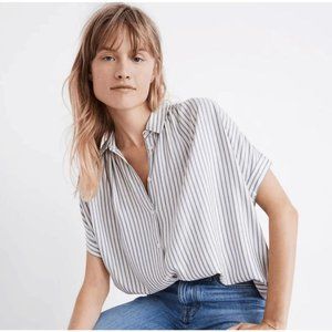 Madewell Women's White Blue Dalton Strip Central Button Down Shirt Size XS